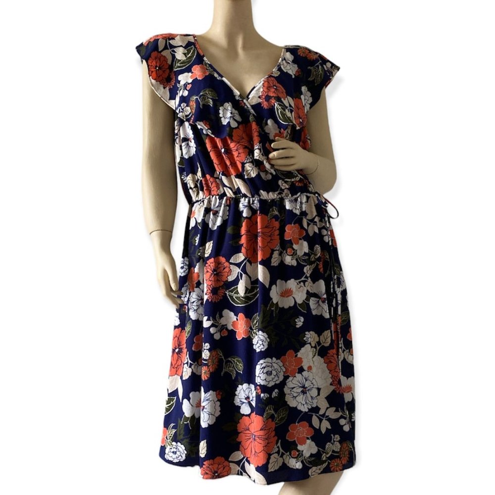 Maitai Women's Plus Size Flower Print Wrap Ruffle Midi V-neck Dress Size 2X